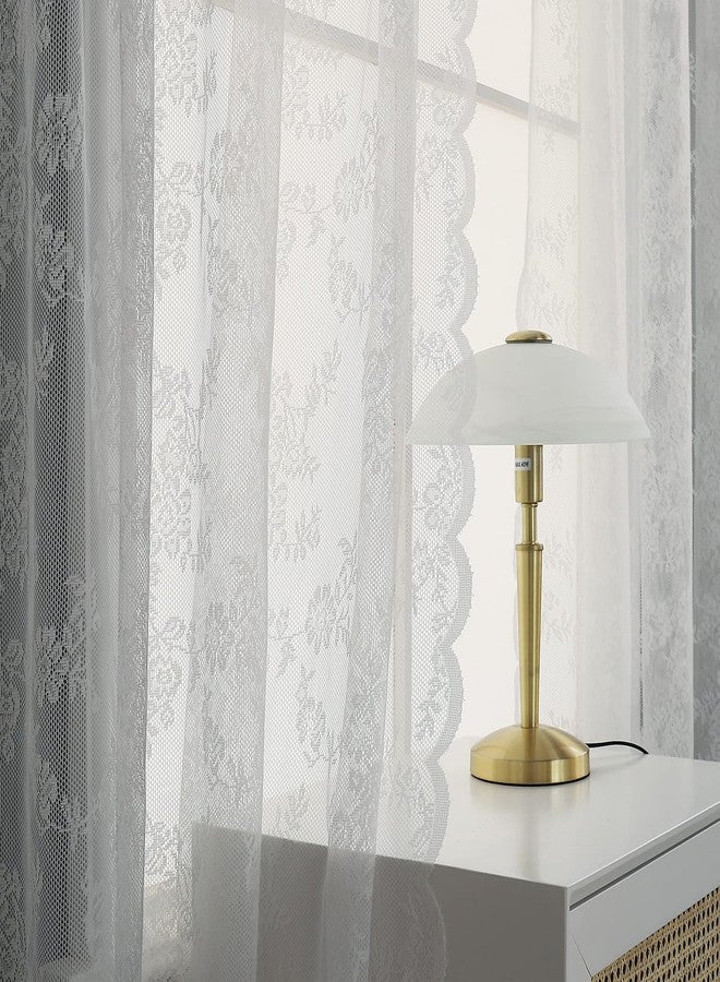 Beruyu White Lace Curtains 78 Inches Long - Floral Embroidered Lace Sheer Curtains for Living Room Bedroom Kitchen, Rod Pocket Window Voile Curtains with Curtain Tiebacks, 2 Panels (59" W X 78" L) - Image 3